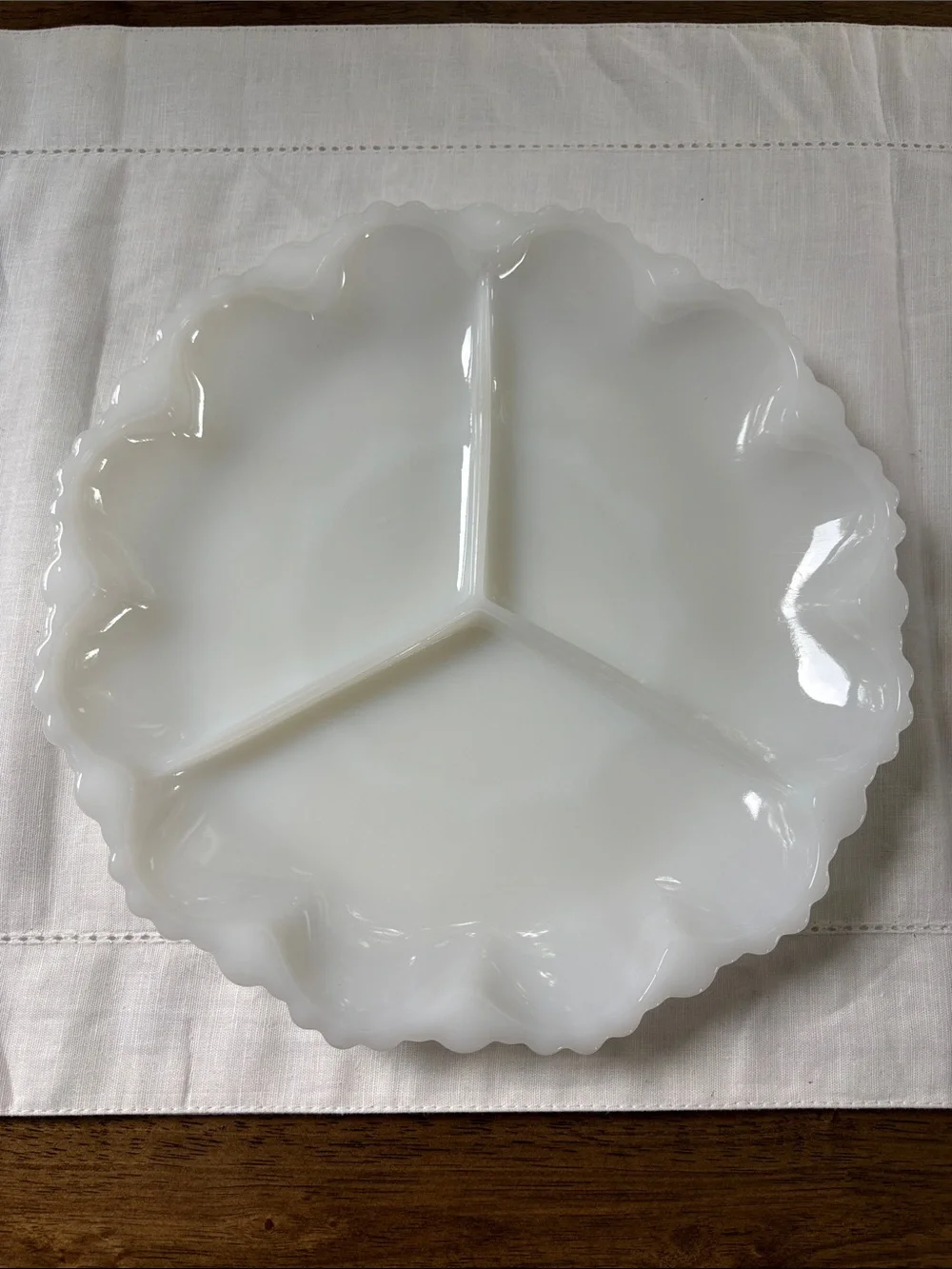 Vintage Anchor Hocking Milk Glass 3 Section Relish Tray